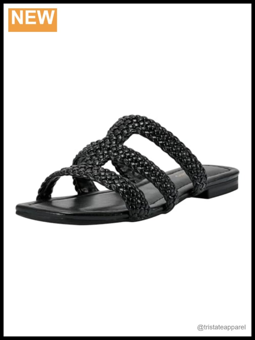 Faux Leather Braided Slide Sandals Open Square Toe Slip On Casual